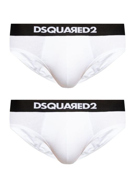 DSquared² Metallic Logo-waistband Stretch-cotton Briefs (pack Of Two) for men