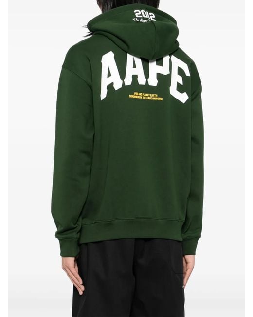 Aape By A Bathing Ape Green Logo-Print Cotton-Blend Zip-Up Hoodie for men
