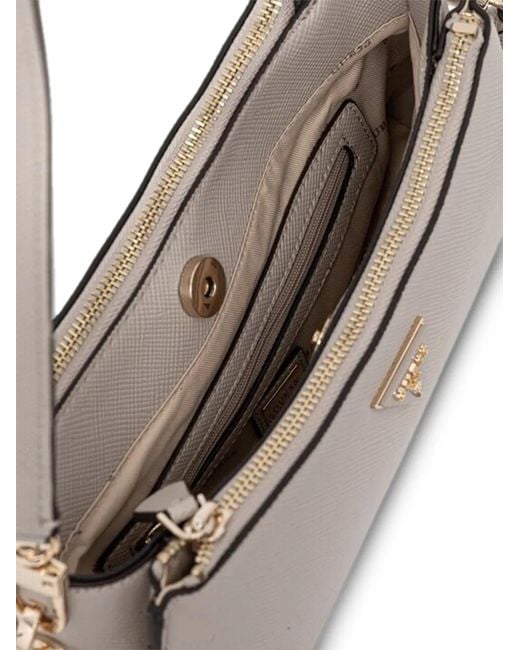 Guess Gray Logo-Plaque Textured-Finish Shoulder Bag
