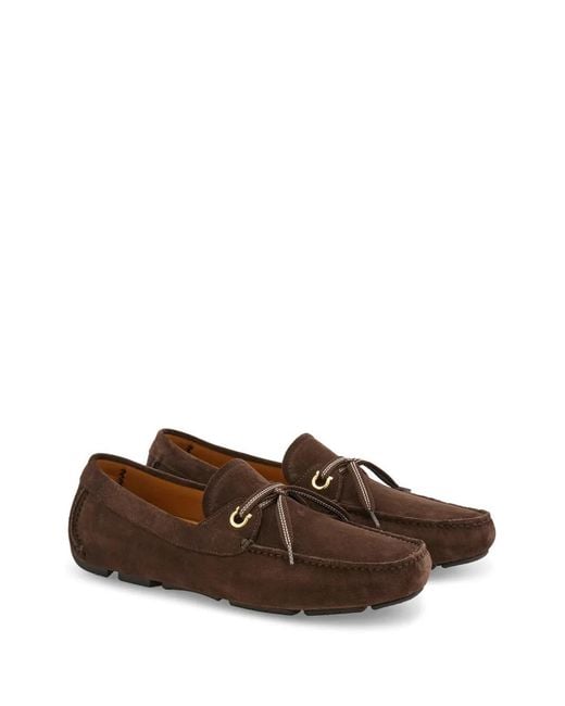 Ferragamo Brown Laced Driver Loafers for men