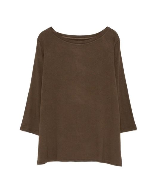 Majestic Filatures Brown Boat-Neck T-Shirt