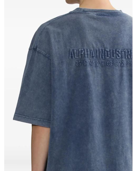 Alpha Industries Blue Embroidered-Detail Crew-Neck T-Shirt for men