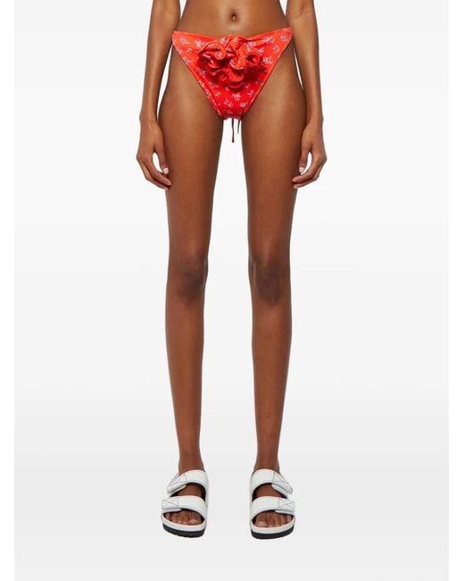Magda Butrym Red Floral-Print Bikini Bottoms