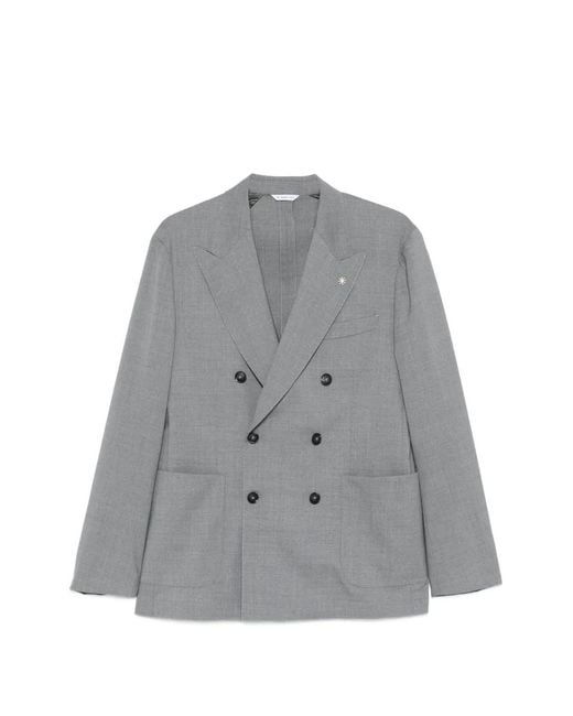 Manuel Ritz Gray Nuvola Double-Breasted Blazer for men