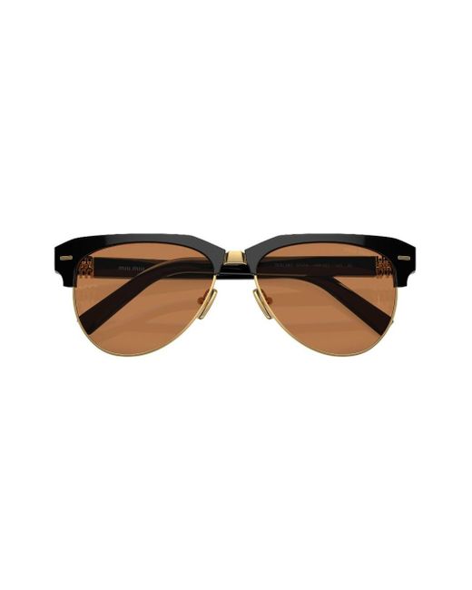 Miu Miu Brown Logo-lettering Navigator-frame Sunglasses