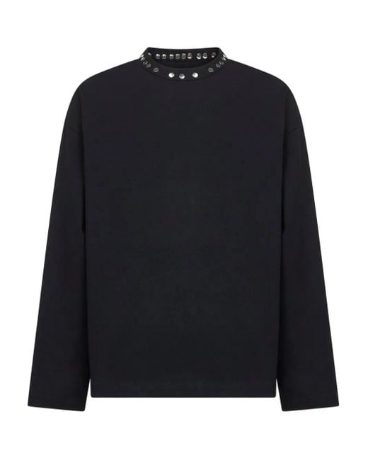 Jil Sander Blue Metal-Stud Crew-Neck Top for men