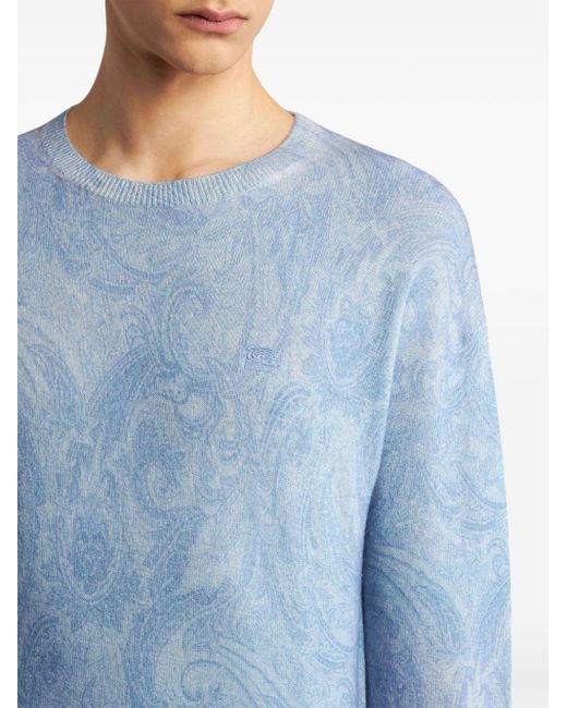 Etro Blue Paisley Intarsia-knit Jumper for men