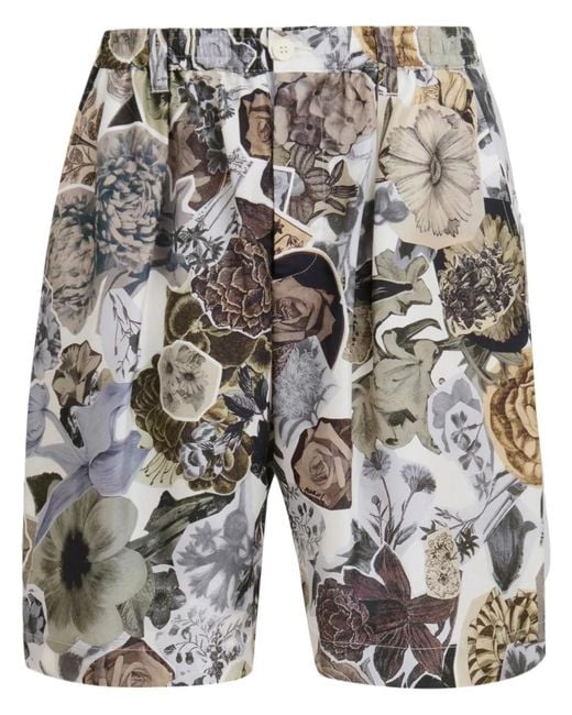 Marni Gray Floral-Print Silk Shorts for men
