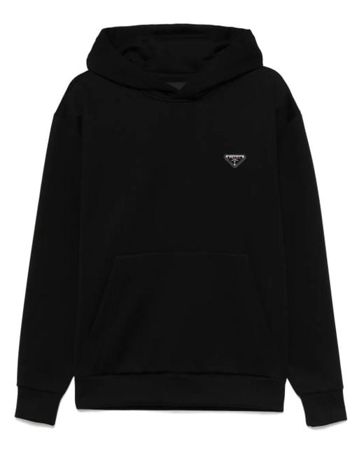 Prada Black Triangle-Logo Hoodie for men