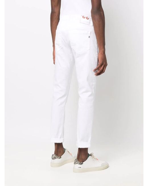 Dondup White Cropped Slim-Cut Jeans for men