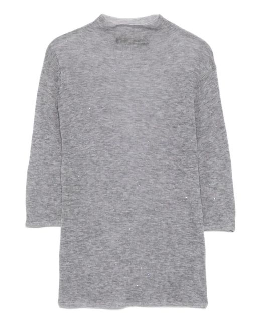 Seventy Gray Sparkle-Embellished Quarter-Sleeve Sweater