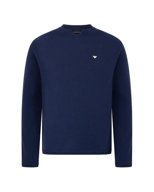 Emporio Armani Blue Logo-Embroidery Crew-Neck Sweater for men