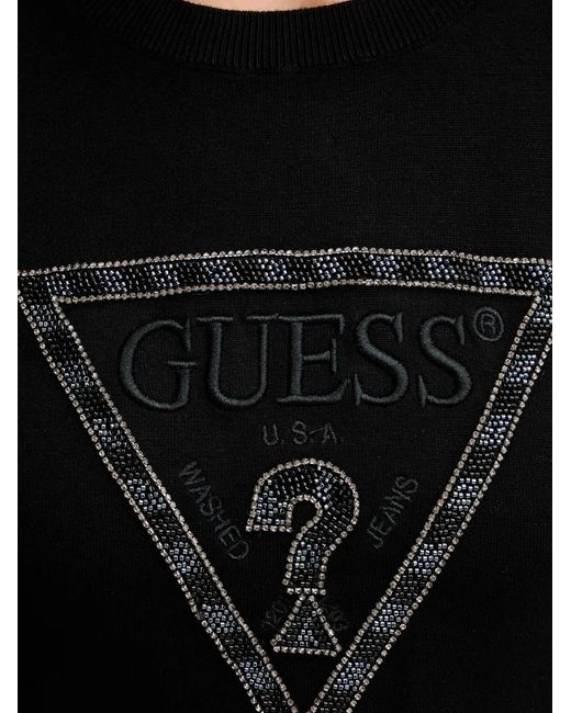Guess Black Bead-Embellished Logo-Patch Jersey