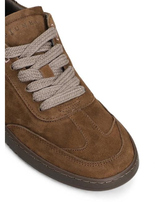 PIUMESTUDIO Brown Suede Lace-Up Sneakers for men