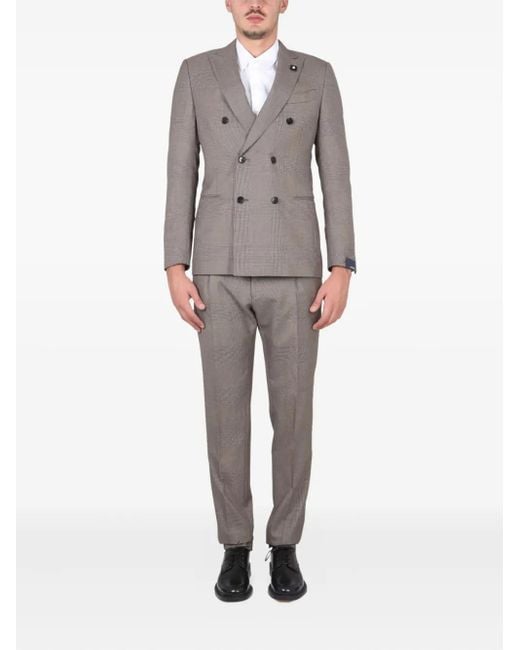 Lardini Gray Double-Breasted Checked-Pattern Suit for men