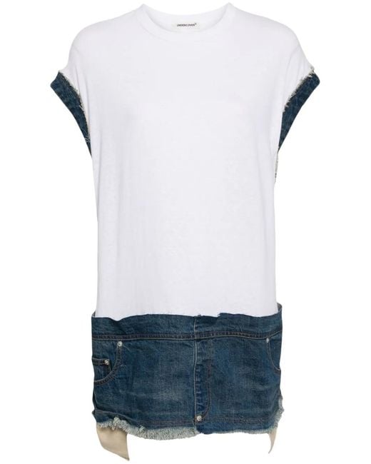 Undercover White Denim-Trim Cotton Top