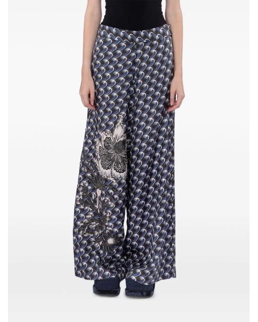 Biyan Blue Print Wide-Leg Trousers