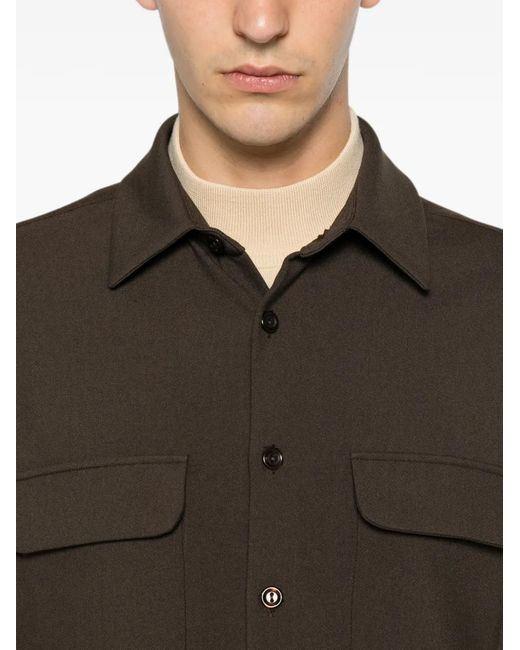 Sandro Brown Button-Up Flap-Pocket Shirt for men