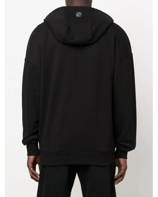 Philipp Plein Black Logo-Print Cotton Hoodie for men