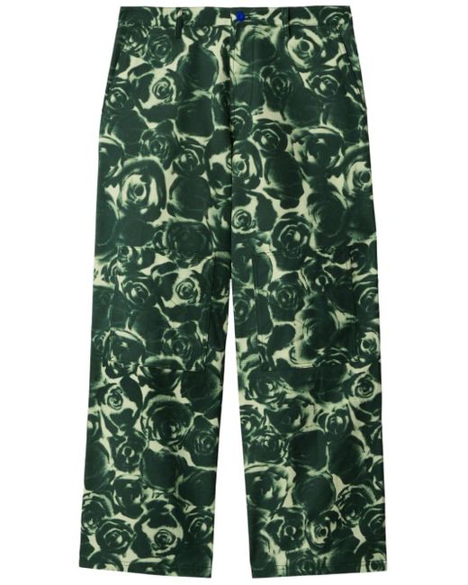 Burberry Green Rose-print Trousers for men