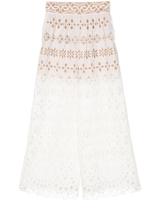 Elie Saab White Broderie-anglaise Palazzo Pants