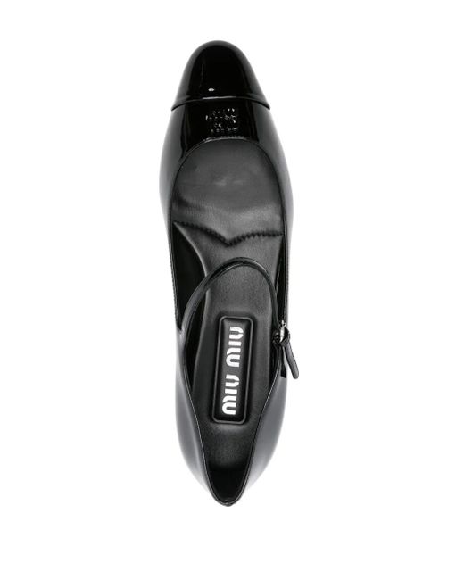 Miu Miu Black Logo-Lettering Patent Ballerina Shoes