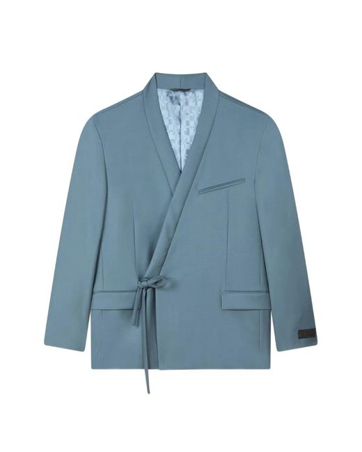 KENZO Blue Tie-Fastening Shawl-Lapel Jacket for men