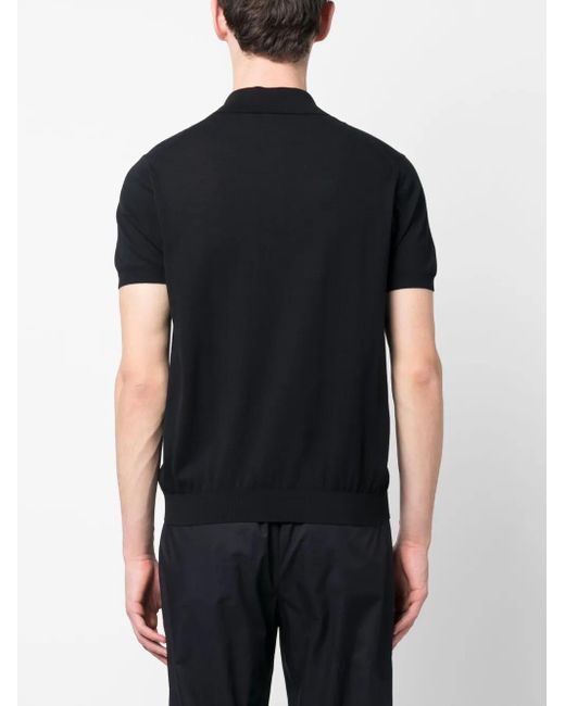 Malo Black Fine-Knit Cotton Polo Shirt for men