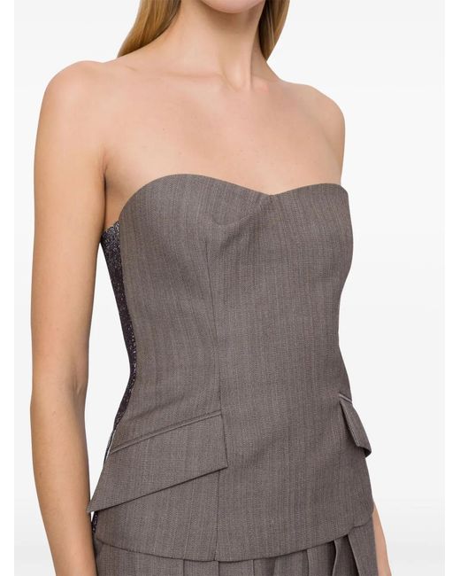 Alberta Ferretti Brown Wool Tweed Bustier Top