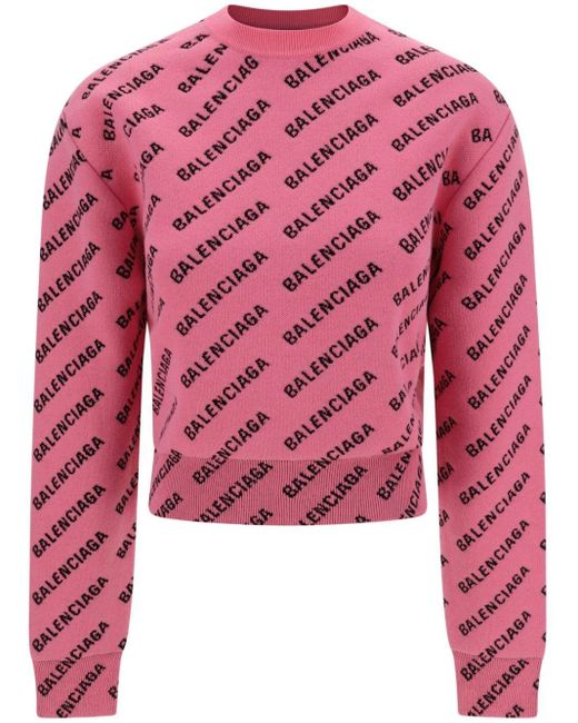 Pull A Motif Jacquard Balenciaga en coloris Rouge Lyst
