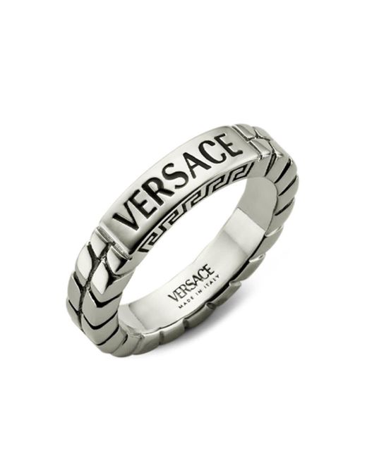Versace Ring Met Gegraveerd Logo in het Metallic voor heren