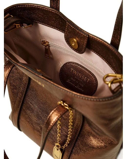 Twinset Brown Detachable Chain-Detail Tote Bag