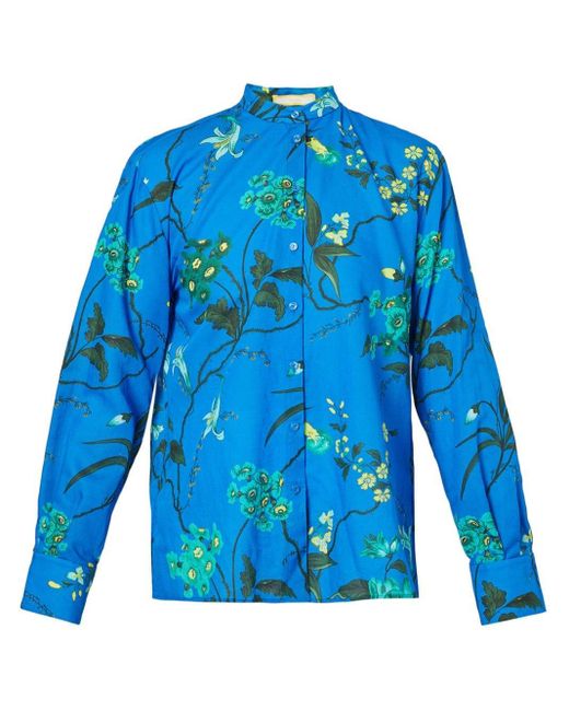 Erdem Blue Floral-print Open-back Shirt