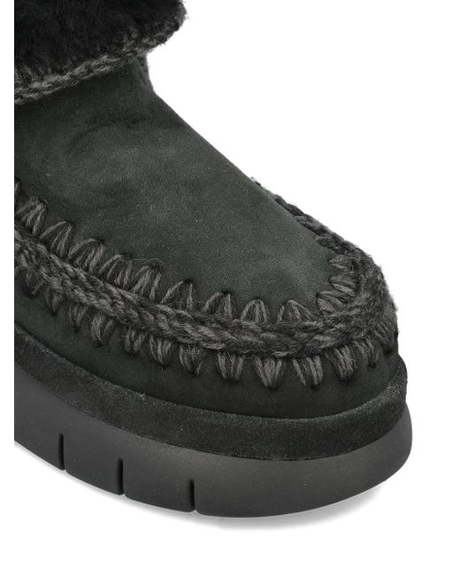 Mou Black Bounce Braided-Trim Shearling Ankle Boots