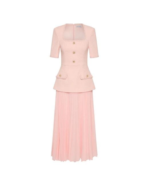 Rebecca Vallance Pink Elvie Pleated-Skirt Midi Dress