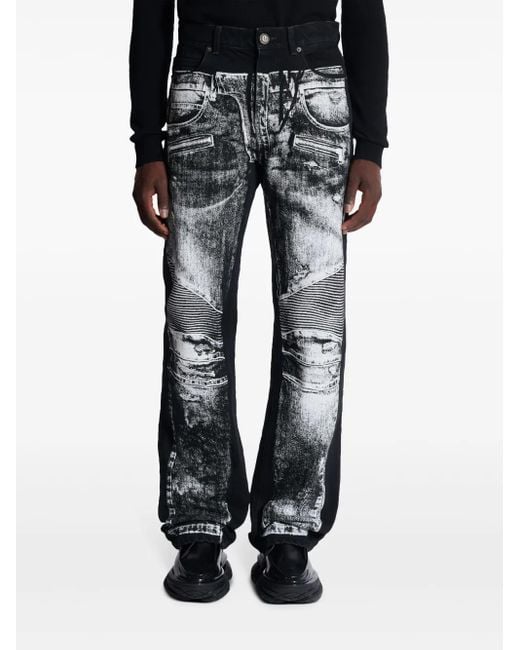 Balmain Jeans Met Trompe L'Oeil-Print in het Gray voor heren