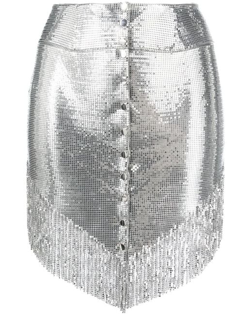 Rabanne Gray Buttoned Fringed Miniskirt