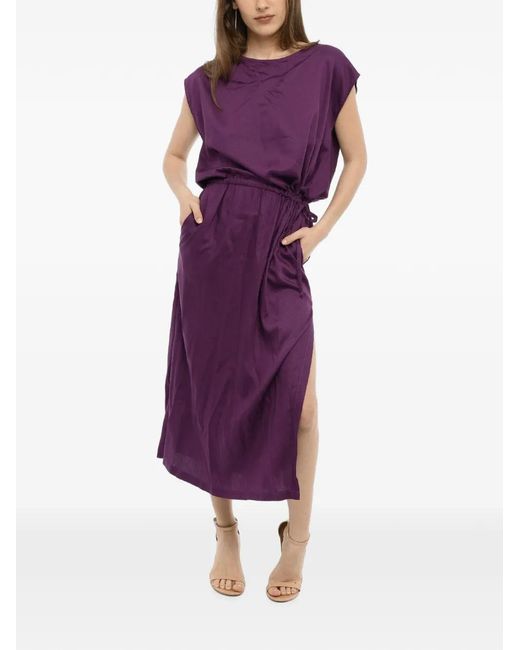 Woolrich Purple Drawstring-Waist Midi Dress