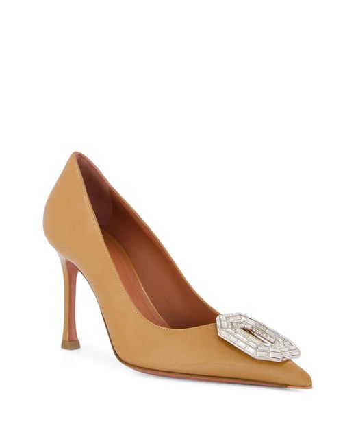 AMINA MUADDI White Camelia Crystal-Embellished Pumps