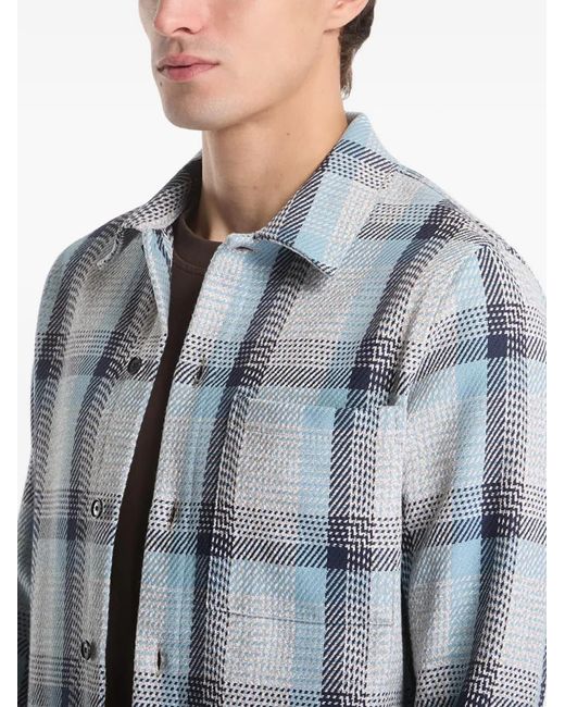 Samsøe & Samsøe Blue Check-Pattern Button-Down Shirt Jacket for men