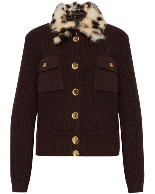 Givenchy Brown Fur-Collar Cardigan