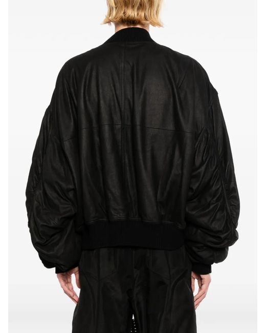 Rick Owens Black Ribbed Leather Jacket for men