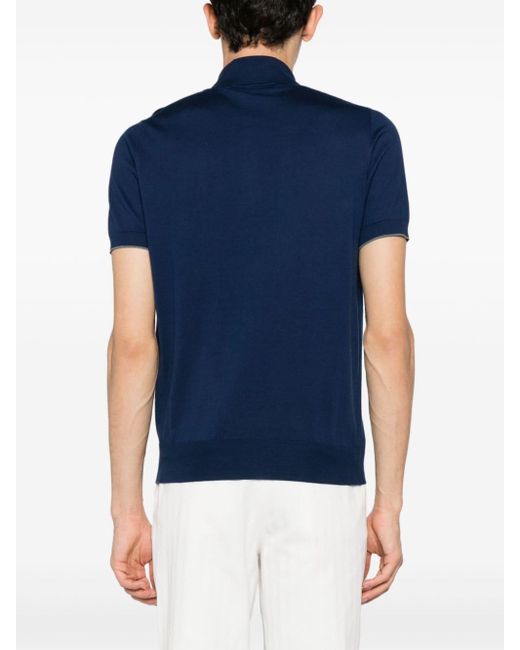 Brunello Cucinelli Poloshirt mit Kontrastdetail in Blue für Herren