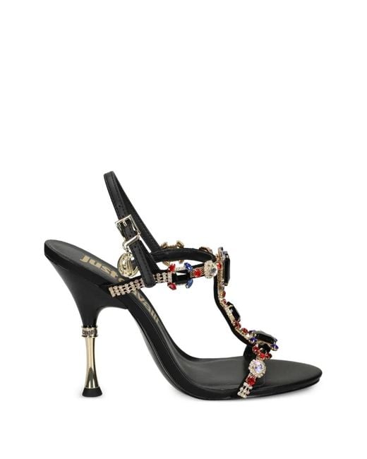 Just Cavalli Black Jewelled Slingback Sandals