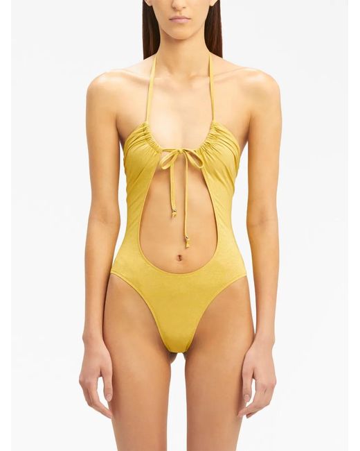 Palm Angels Yellow Glittered Cut-Out Swimsuit