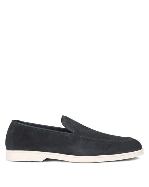 Doucal's Blue Suede Apron-Toe Loafers for men