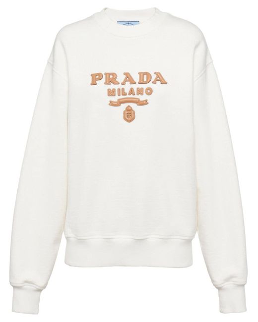 Sweat en coton à logo appliqué Prada en coloris White