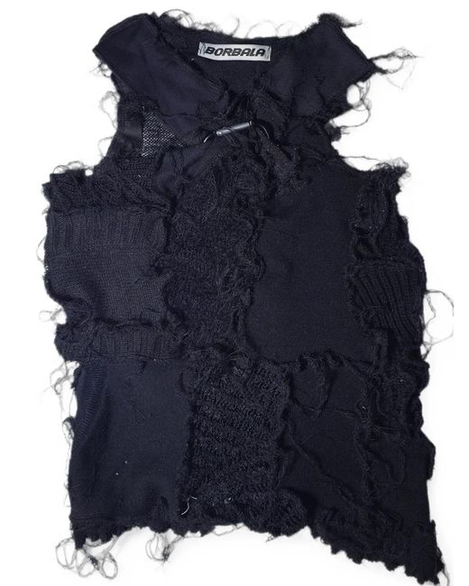 Borbala Blue Frayed Patchwork Top