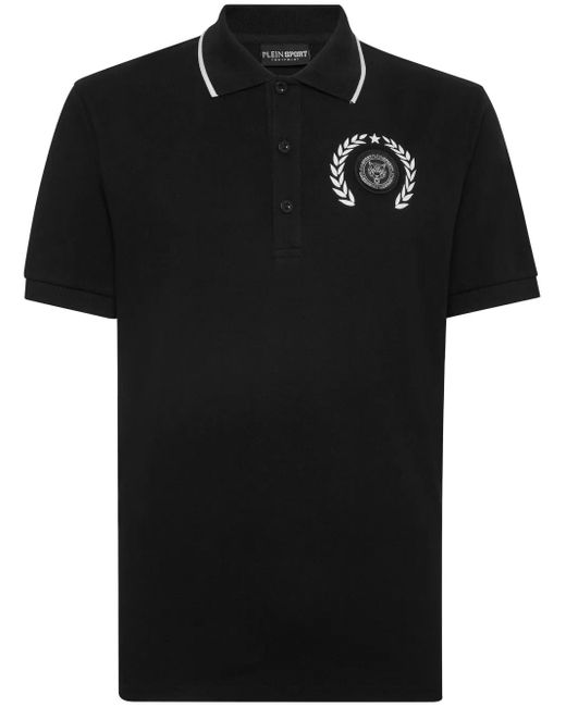 Philipp Plein Black Logo-Print Cotton Polo Shirt for men