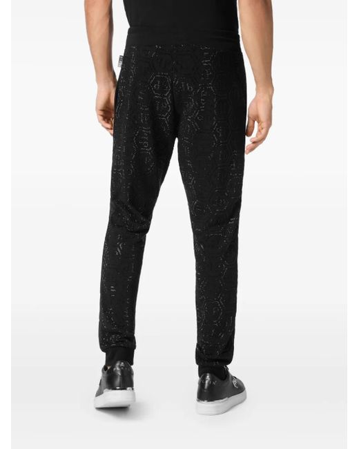 Philipp Plein Black Inserts Monogram Strass Track Pants for men